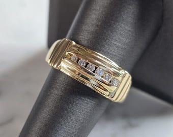 Mens Vintage Estate 14K Yellow Gold Diamond Ring 10.5g E7349