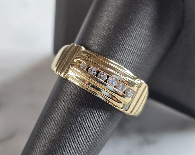 Mens Vintage Estate 14K Yellow Gold Diamond Ring 10.5g E7349