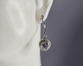 Womens Estate Sterling Silver CZ Dangle Earrings 3.8g E1978