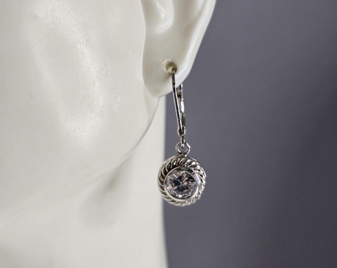 Womens Estate Sterling Silver CZ Dangle Earrings 3.8g E1978