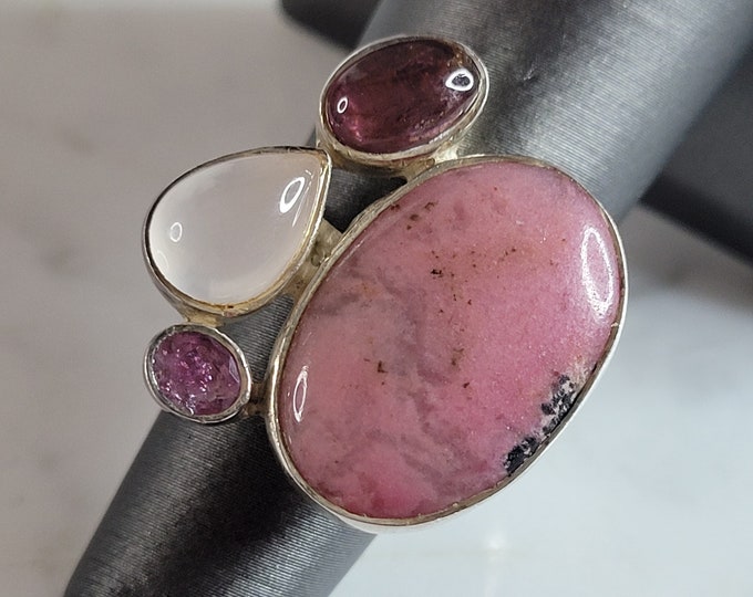 Womens Vintage Estate Sterling Silver Rhodonite Ring 8.8g E6655