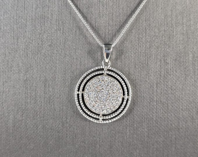 Womens Vintage Estate Sterling Silver Modernist Pendant & Necklace 7.2g E7617