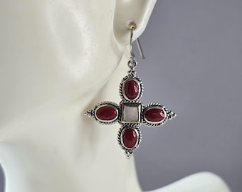 Womens Estate Sterling Silver Southwestern Coral Earrings 6.8g E5873