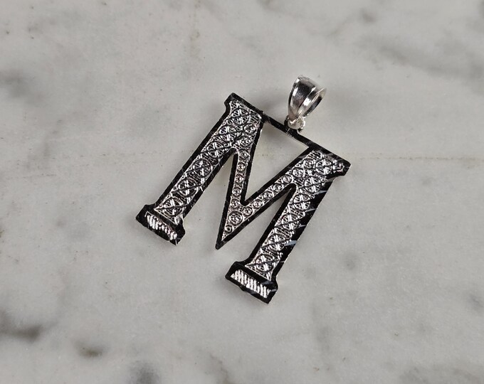 Womens Sterling Silver Initial Letter " M " Pendant 1.6g E4317