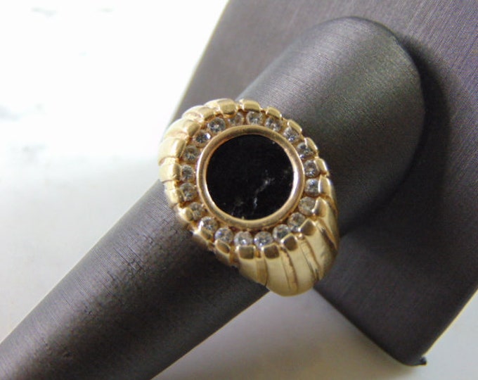 Mens Vintage Estate 14K Yellow Gold Diamond Onyx Ring 13.0g #E3091