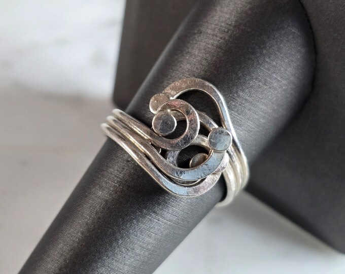 Womens Vintage Estate Sterling Silver Modernist Ring 4.5g E7606