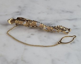 Womens Vintage Estate 14k Multi Gold Ruby Chinese Dragon Scarf Tie Clip 7.0g #E6609