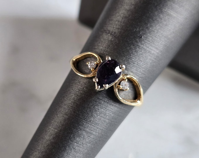 Womens Vintage Estate 14K Yellow Gold Tanzanite Diamond Ring 1.7g E7572