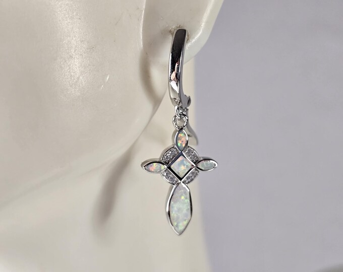 Womens Estate Sterling Silver Opal Cross Earrings 4.8g E4528