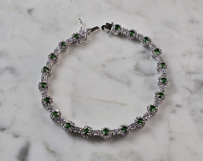 Womens Vintage Estate Sterling Silver Modernist Emerald Bracelet 15.6g #E7961