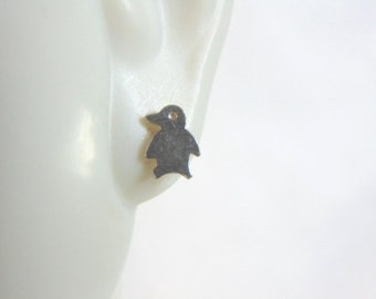 Womens Vintage Estate Sterling Silver Penguin Earrings 0.5g E5412