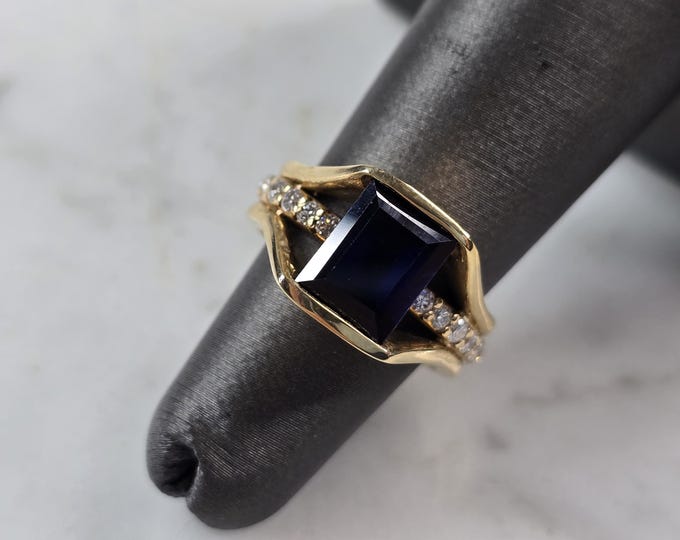 Womens Vintage Estate 14K Yellow Gold Sapphire & Diamond Ring, 9.3g E850