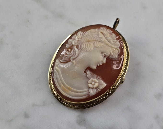 Womens Vintage Estate 14k Yellow Gold Cameo Brooch Pendant 5.0g E5501