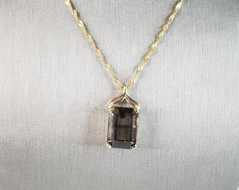 Womens Vintage Estate 14K Gold Smoky Quartz Pendant w/ Necklace, 10.2g E6408