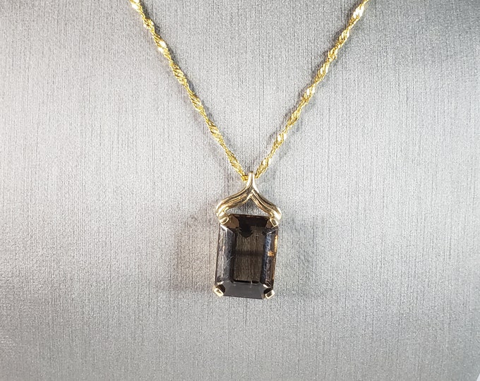 Womens Vintage Estate 14K Gold Smoky Quartz Pendant w/ Necklace, 10.2g E6408