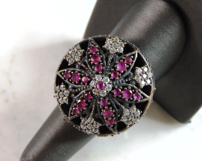 Womens Vintage Estate Sterling Silver Floral CZ Ring 15.0g E6032