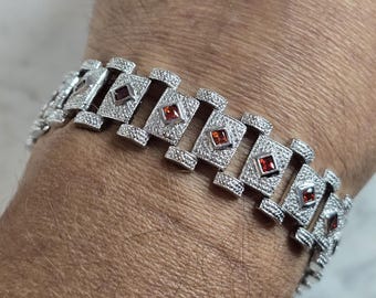 Womens Vintage Estate Sterling Silver Art Deco Bracelet 31.8g E2274