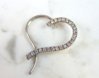 Womens Vintage Estate Sterling Silver Heart CZ Pendant 3.3g E2664
