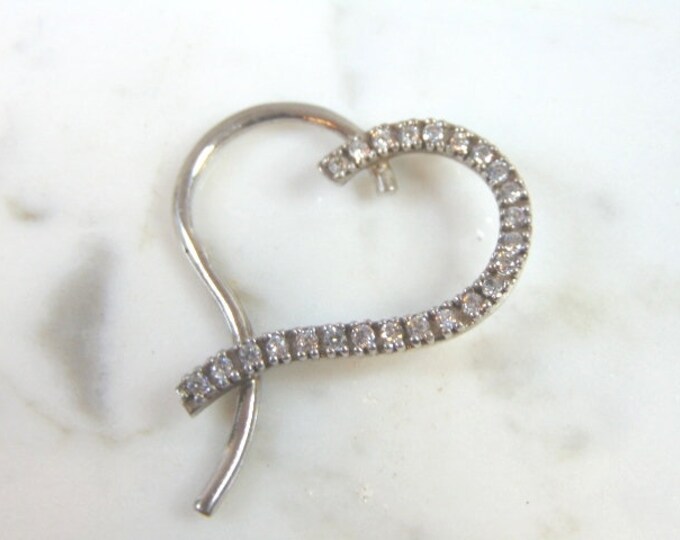 Womens Vintage Estate Sterling Silver Heart CZ Pendant 3.3g E2664