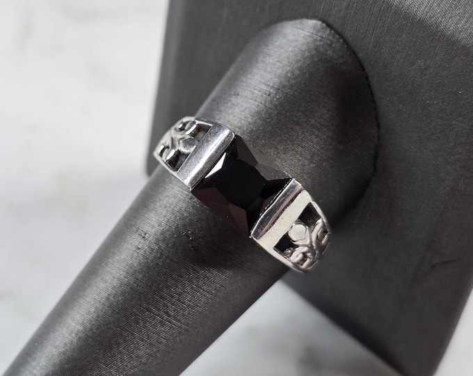 Mens Sterling Silver Modernist Onyx Fleur De Lis Ring 4.4g E5836