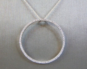 Womens Vintage Estate Sterling Silver CZ Pendant W/ Necklace 7.5g E4509