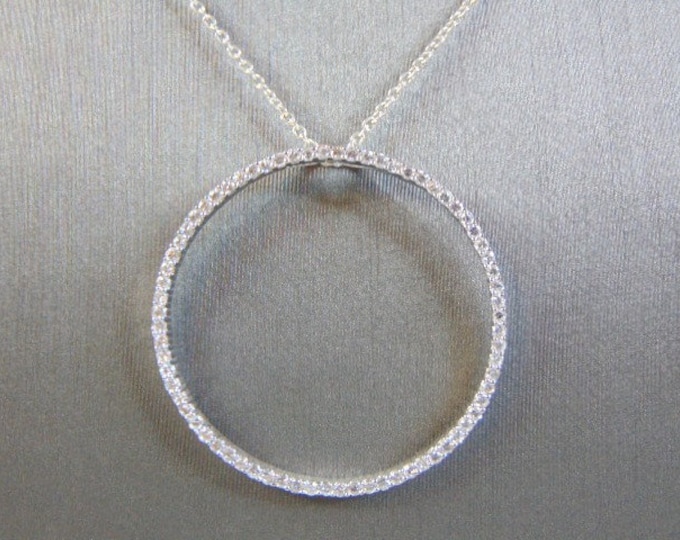 Womens Vintage Estate Sterling Silver CZ Pendant W/ Necklace 7.5g E4509
