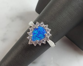 Womens Estate Sterling Silver Modernist Blue Opal Ring 3.5g E1710