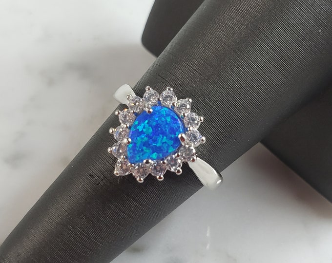 Womens Estate Sterling Silver Modernist Blue Opal Ring 3.5g E1710