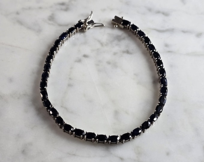Womens Vintage Estate Sterling Silver Sapphire Bracelet 11.7g #E5406