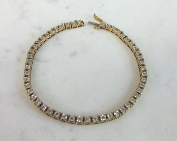 Womens Vintage Estate 10k Gold Diamond Tennis Bracelet 11.6g E980