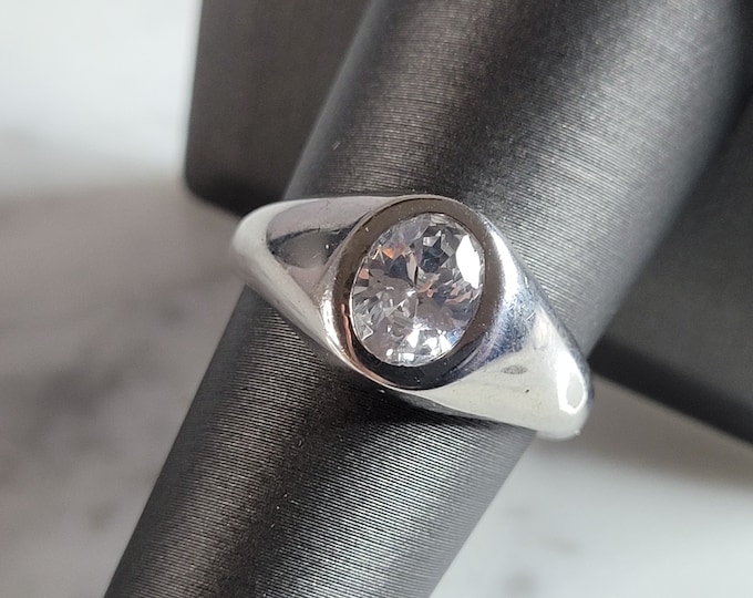 Womens Estate Sterling Silver Modernist CZ Ring 4.7g E6628