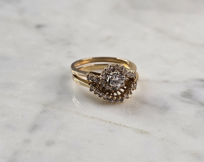 Womens Vintage Estate 14K Yellow Gold Exquisite Diamond Ring Set 4.6g E5755