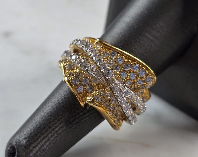 Womens Estate Sterling Silver Gold Tone Modernist CZ Ring 14.7g E1429