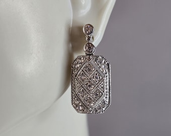 Womens Vintage Estate Sterling Silver Modernist CZ Earrings 7.2g E2266