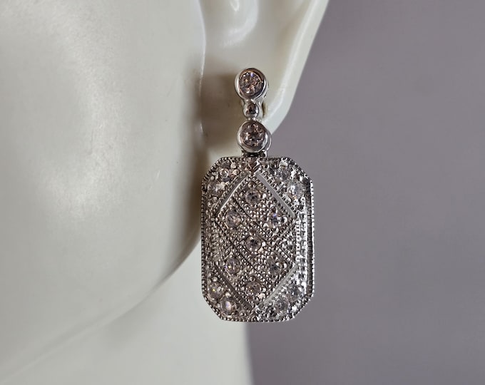 Womens Vintage Estate Sterling Silver Modernist CZ Earrings 7.2g E2266
