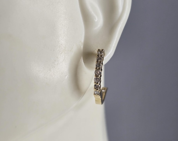 Womens Vintage Estate 14K Yellow Gold Diamond Hoop Earrings 3.4g E5577