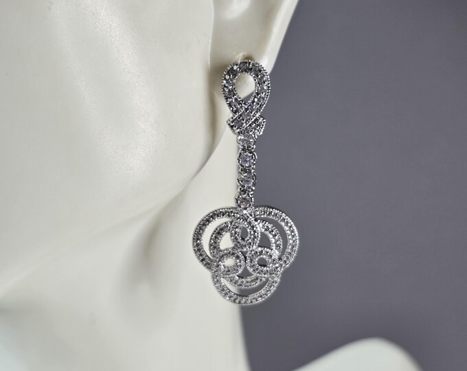 Womens Vintage Estate Sterling Silver Infinity Knot CZ Earrings 7.0g E7073