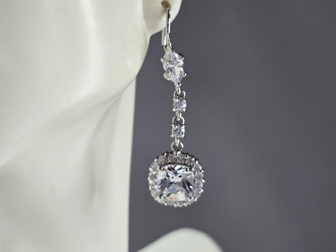 Womens Vintage Estate Sterling Silver CZ Dangle Earrings 7.3g