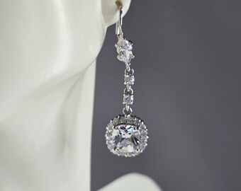Womens Vintage Estate Sterling Silver CZ Dangle Earrings 7.3g E3404