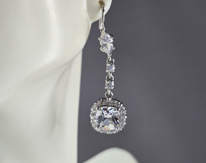 Womens Vintage Estate Sterling Silver CZ Dangle Earrings 7.3g E3404