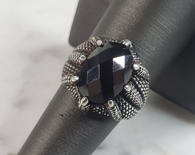 Mens Estate Sterling Silver Modernist Onyx Claw Ring 7.7g E6436