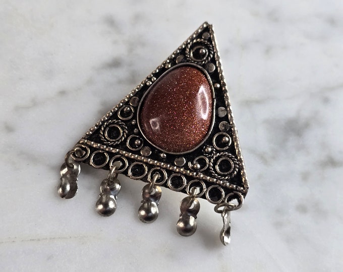 Womens Vintage Estate Sterling Silver Israel Sunstone Brooch Pendant 5.1g E7977