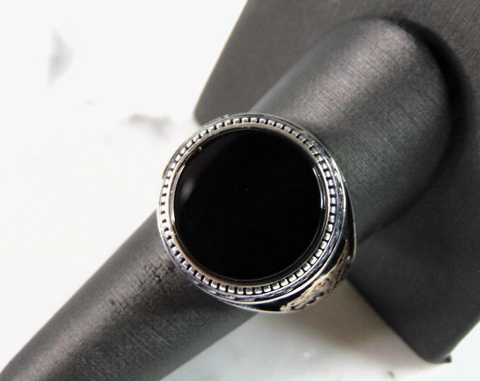Mens Vintage Estate Sterling Silver Tiger Onyx Ring 11.5g E2339