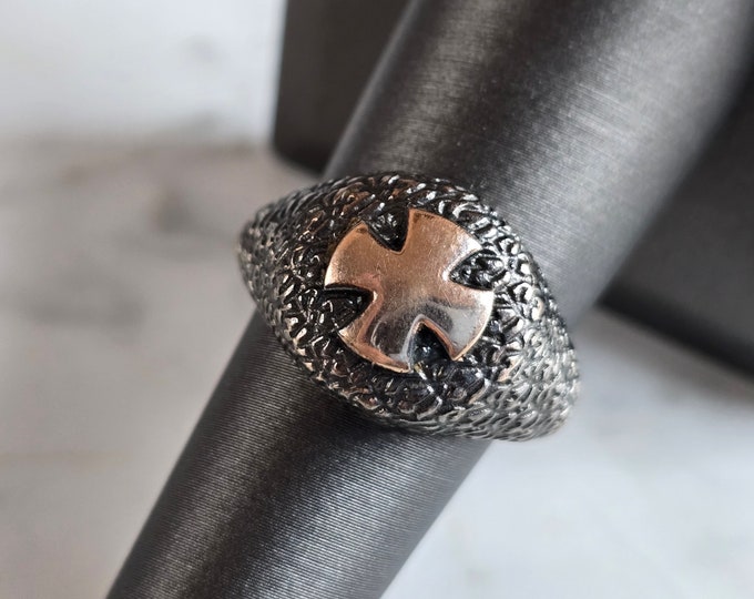 Womens Vintage Estate Sterling Silver Rose Gold Tone Cross Ring 6.6g E7442