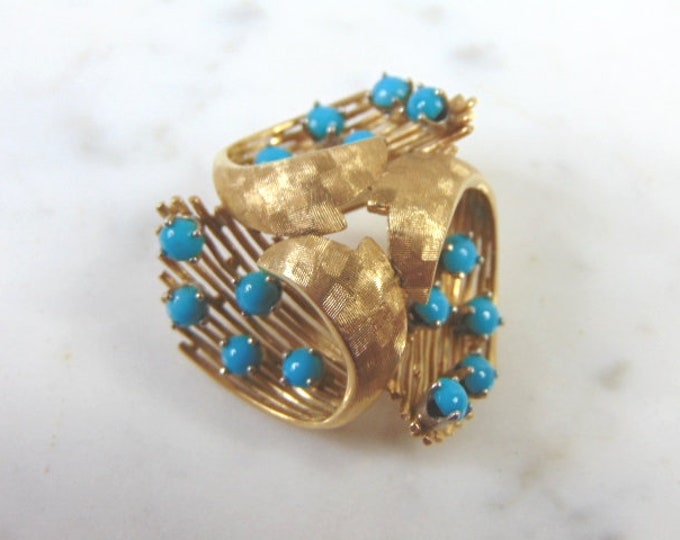 Womens Vintage Estate 14k Gold Turquoise Pendant 10.6g E3053