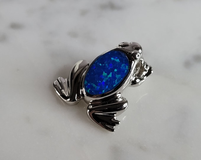 Womens Sterling Silver Blue Opal Frog Pendant 3.0g E3717