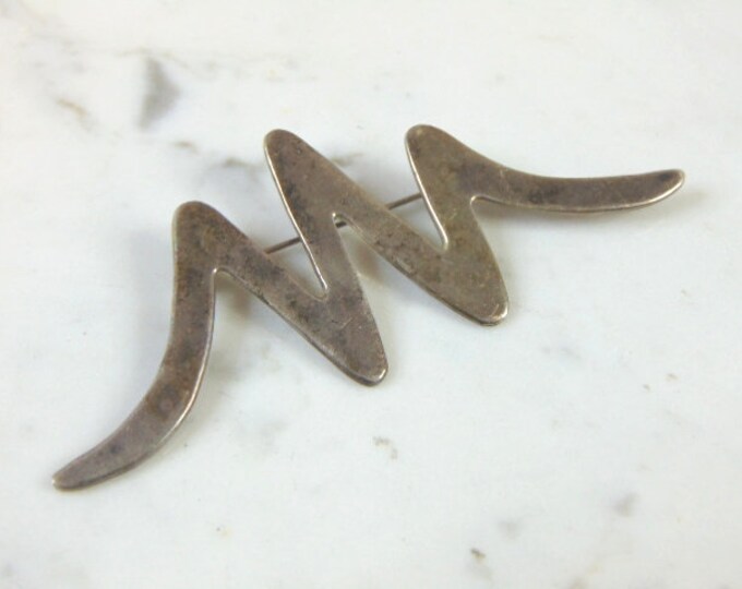 Womens Vintage Estate Sterling Silver Modernist Brooch 16.8g E1380