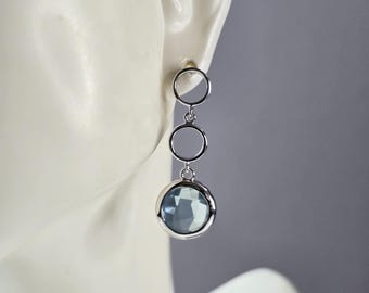 Womens Vintage Estate Sterling Silver Modernist Topaz Earrings 3.6g E6789