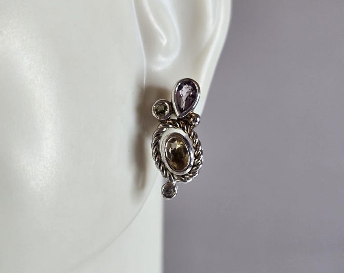 Womens Vintage Estate Sterling Silver Multi Stone Earrings 3.6g E2252