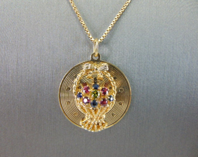 Womens Vintage Estate 14K Yellow Gold Basket Pendant Necklace 11.6g E1613